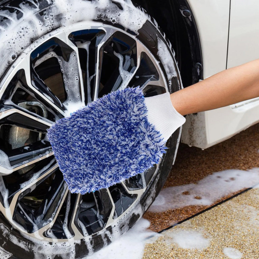 2PC Microfibre Wash Mitt Car Detailing High Density Long Pile Scratch Free Mitt with Elastic Cuff