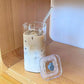 2Pcs 400ML Clear Glass Cup with Lid and Straw Square Glass Water Glass