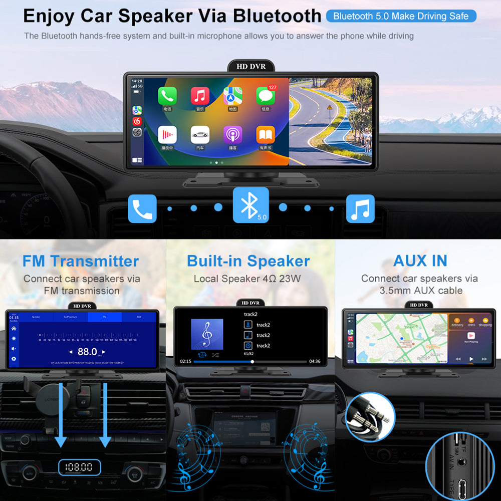 9.3 Inch 4K Portable Wireless Carplay Dual Car Recorder