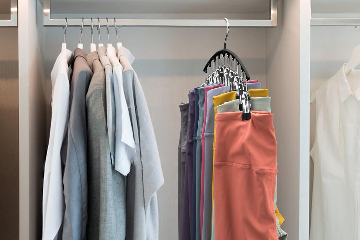 2 Pack Space-Saving 10-Clip Yoga Pants Hangers Closet Organizer for Leggings Skirts and More