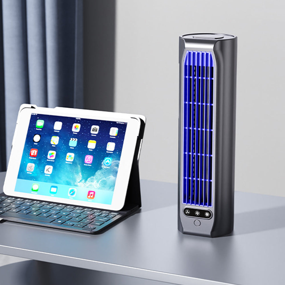 USB Rechargeable Bladeless Tower Fan For Wall Floor And Desk Use