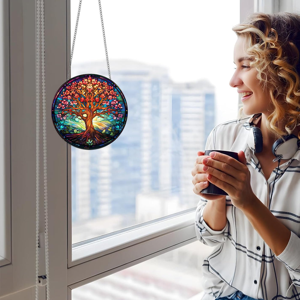 Tree of Life Hanging Decor Panel with Metal Chain