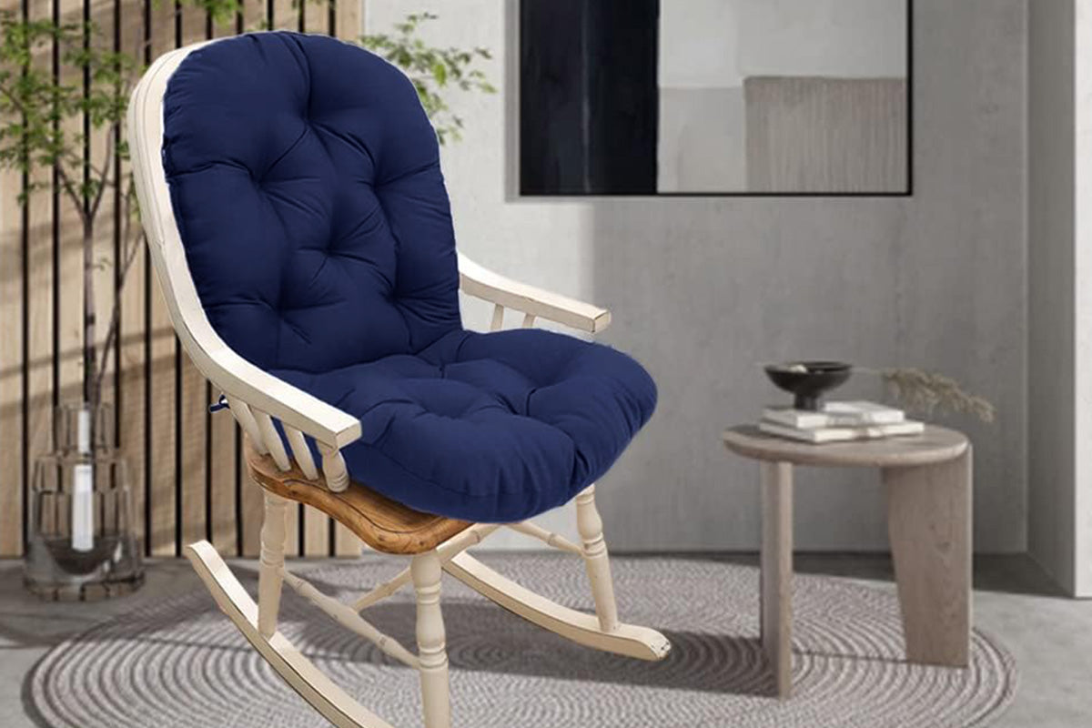 Solid Twill Swivel Rocker Chair Cushion High Back Water Resistant Pad-Navy