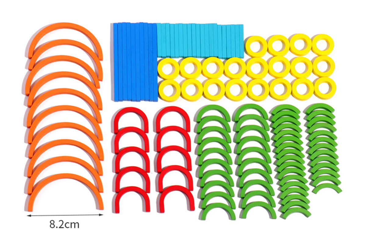 142Pcs Wooden Pattern Blocks Set with Sticks and Rings Brain Teaser Toys