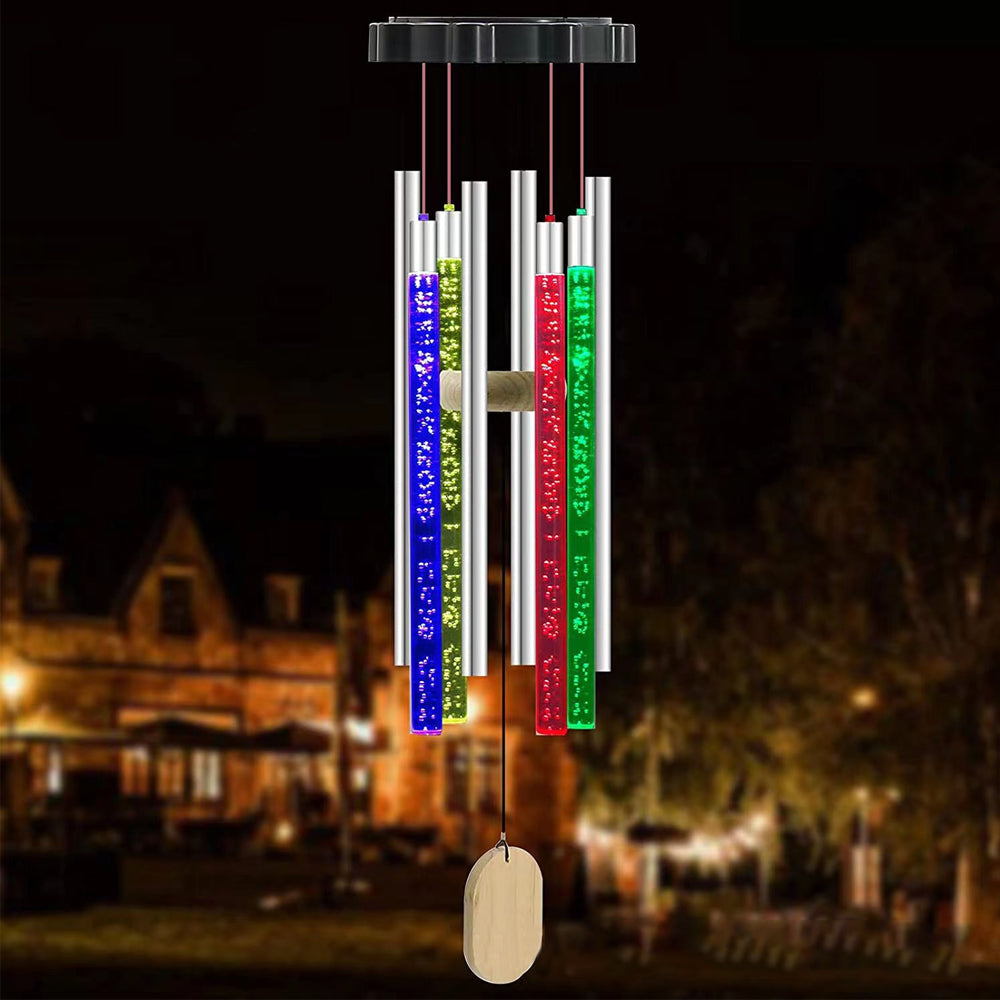 Solar LED Bubble Tube Wind Chime Colour Changing Light Hanging Outdoor Decor