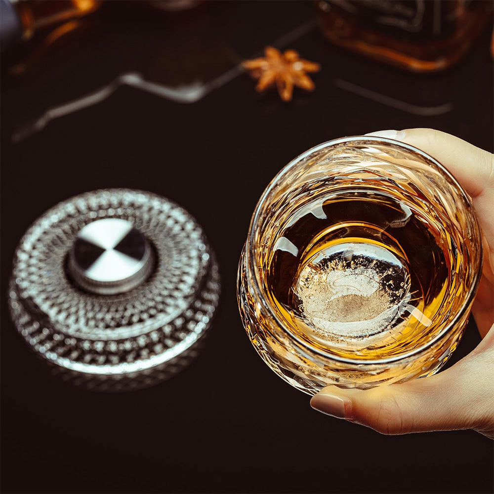 Spinning Rotating Whiskey Glass 270ml Transparent Glass for Home Bar