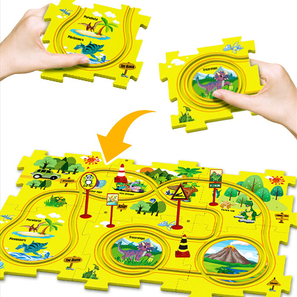 DIY Car Track Puzzle Play Set With A Cute Vehicle Preschool Educational Montessori Toy