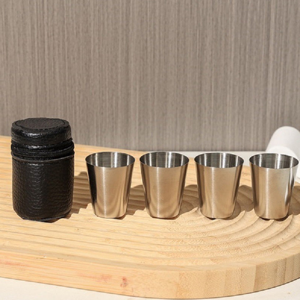 30ml Stainless Steel Shot Cup Set with PU Carry Pouch for Travel