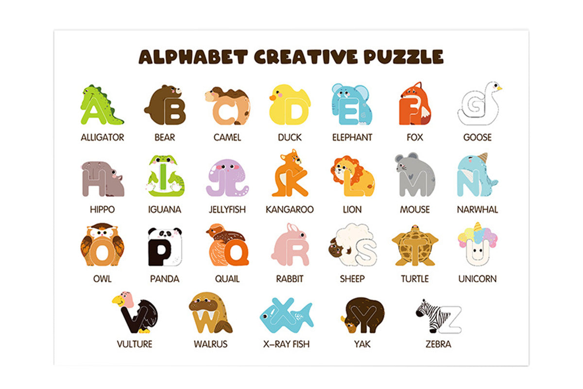 Wooden Alphabet Animal Puzzles Matching Game Educational Toys