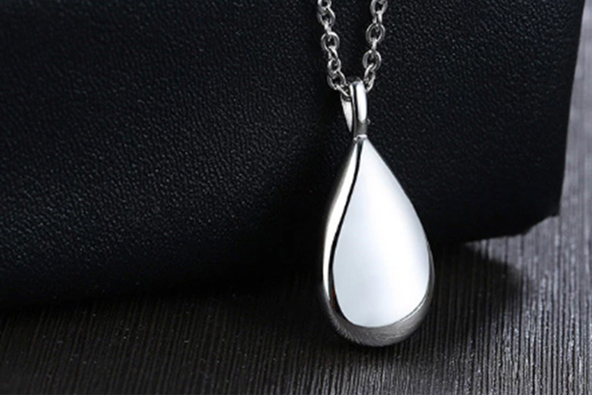 Stainless Steel Teardrop Cremation Pendant Water Drop Tear Shaped Keepsake Necklace