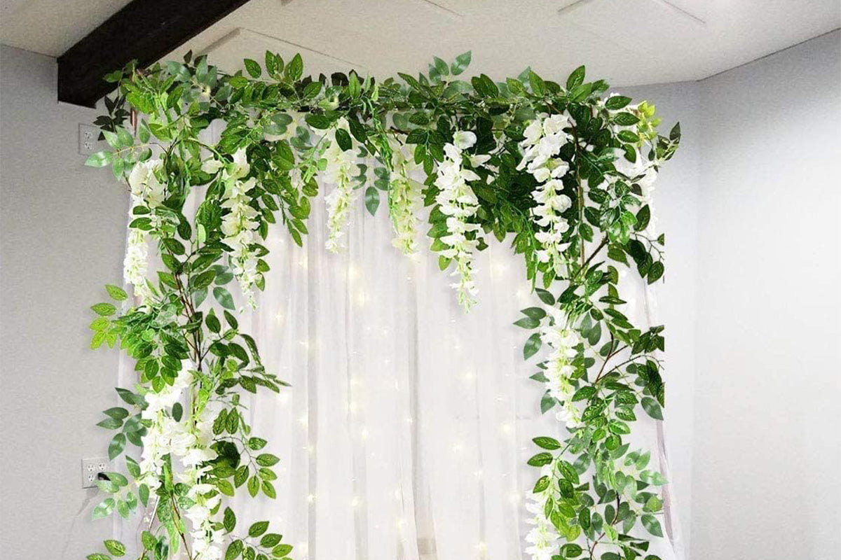 4Pcs Artificial Silk Wisteria Vine Hanging Garland 1.8 m for Home and Garden Decoration