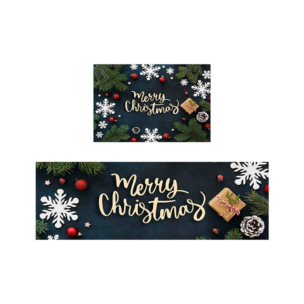 2Pcs Christmas Kitchen Door Mat Anti-Oil Floor Rug Non-Slip Mat for Bathroom Home