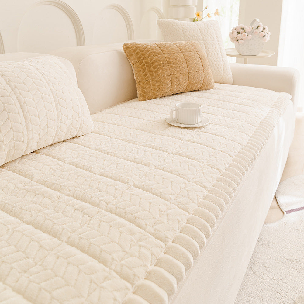 Thick Plush Pet Sofa Cover Non Slip Couch Protector Corduroy Mat-White