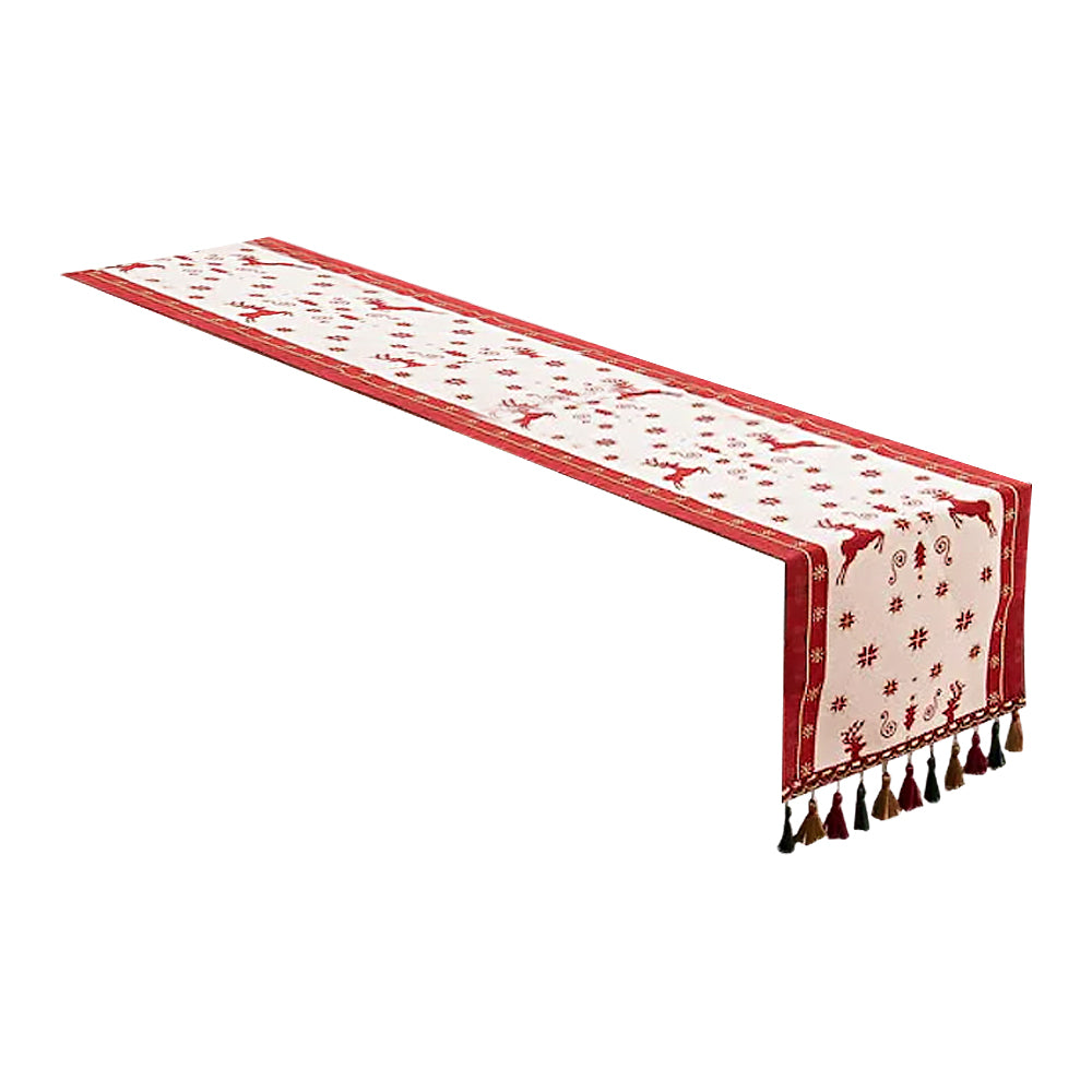 Christmas Jacquard Tassel Table Runner