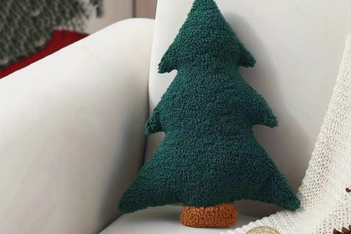 Christmas Tree Shaped Plush Pillow Soft Decorative Cushion for Holiday Home Decoration