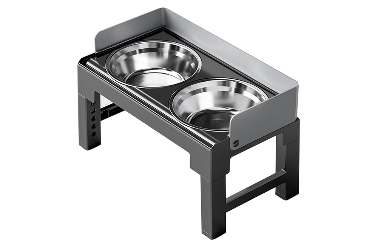 Dog Bowl Stand 5 Height Adjustable Raised Feeder with 2 Stainless Steel Bowls-Black