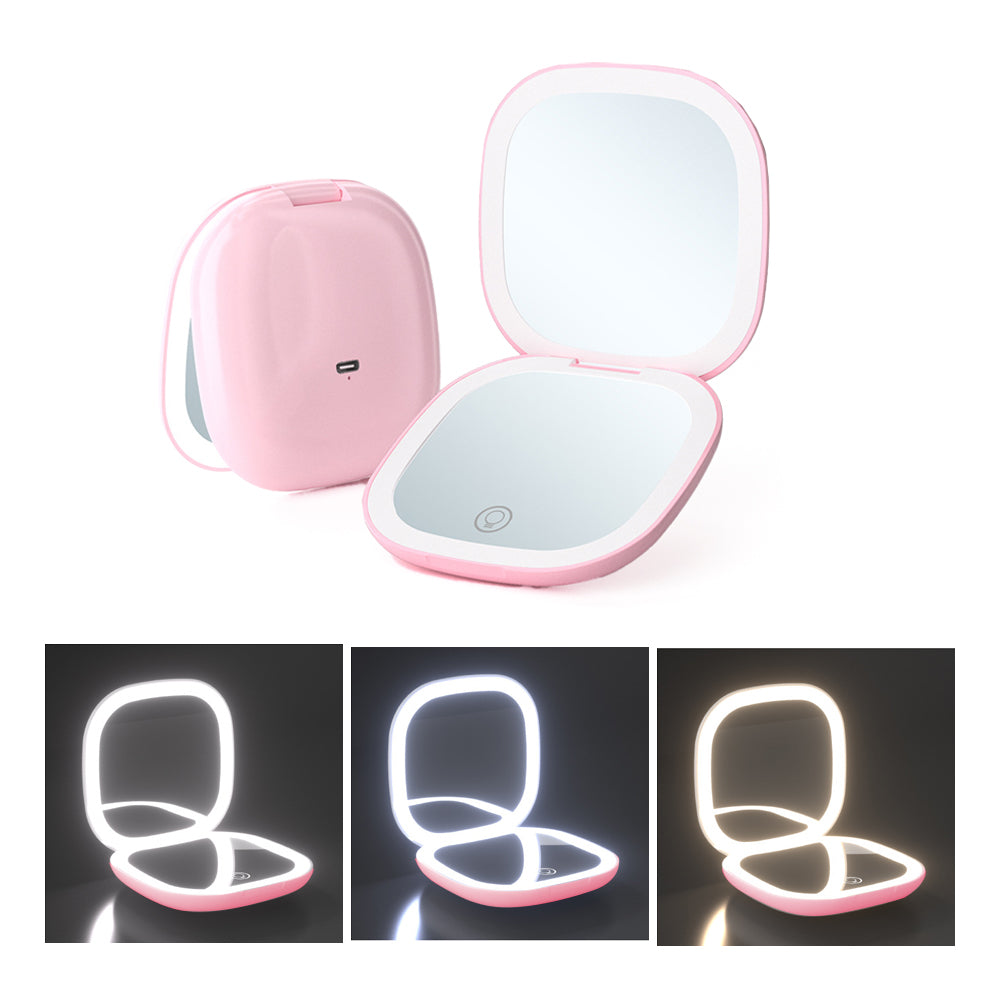 Lighted Travel Makeup Mirror with 1X/10X Magnifying Double Sided Dimmable