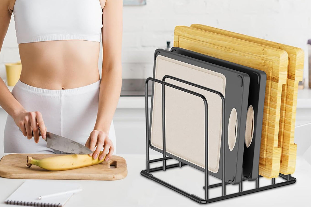 5 Slot Kitchen Organizer Rack Dish and Cutting Board Holder for Cabinet Countertop Pantry