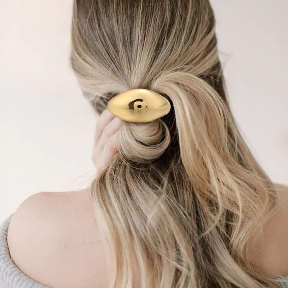3Pcs Metal Gold Hair Ties with Geometric Design Stretchy Ponytail Cuff Holders