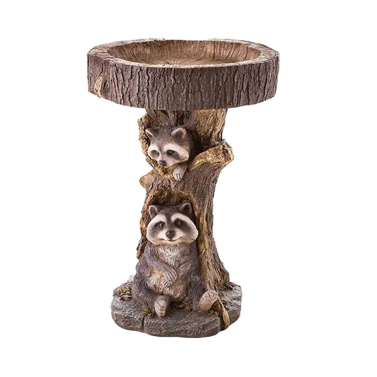 Garden Animal Figurine Resin Bird Water Feeder-Raccoon