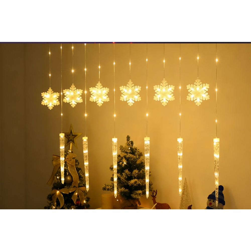 Christmas Curtain String Lights with Snowflake and Icicle Design