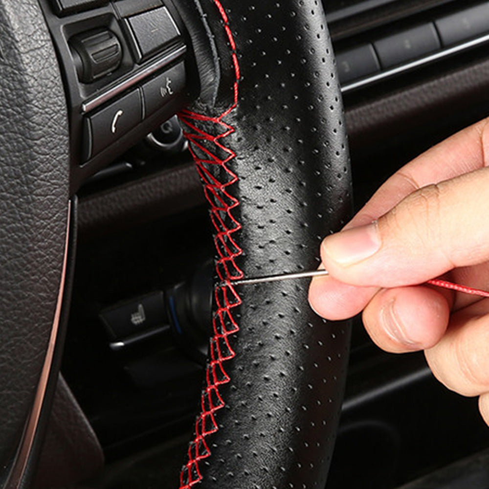 Genuine Leather Steering Wheel Cover - Hand-Stitched 360° Full Wrap Auto Grip
