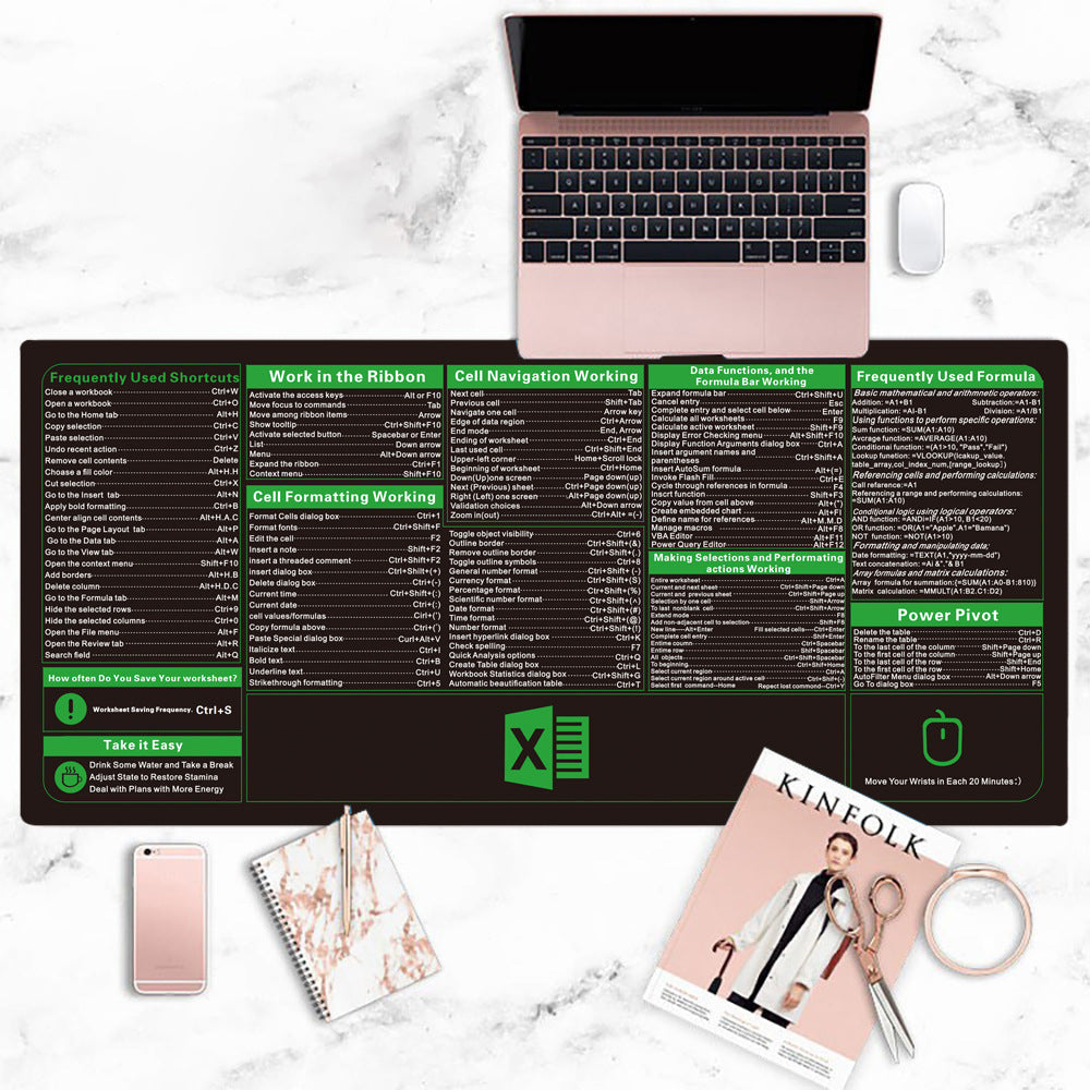 Excel Shortcuts Office Mouse Pad Keyboard Mat