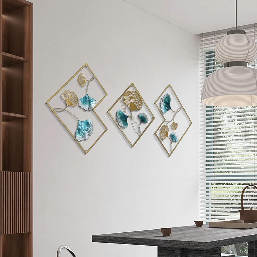 3Pcs Metal Leaf Wall Art Ornaments Ginkgo Leaf Wall Hanging