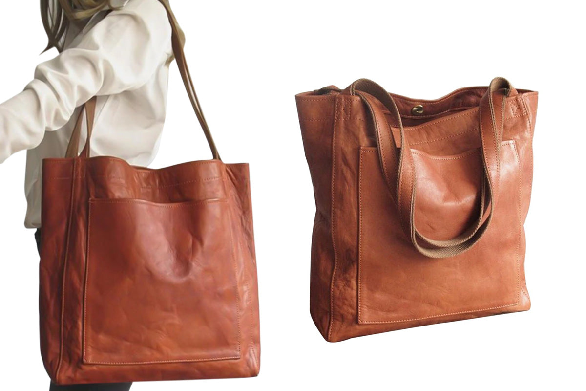 Vintage PU Leather Tote Bag Casual Shoulder Handbag