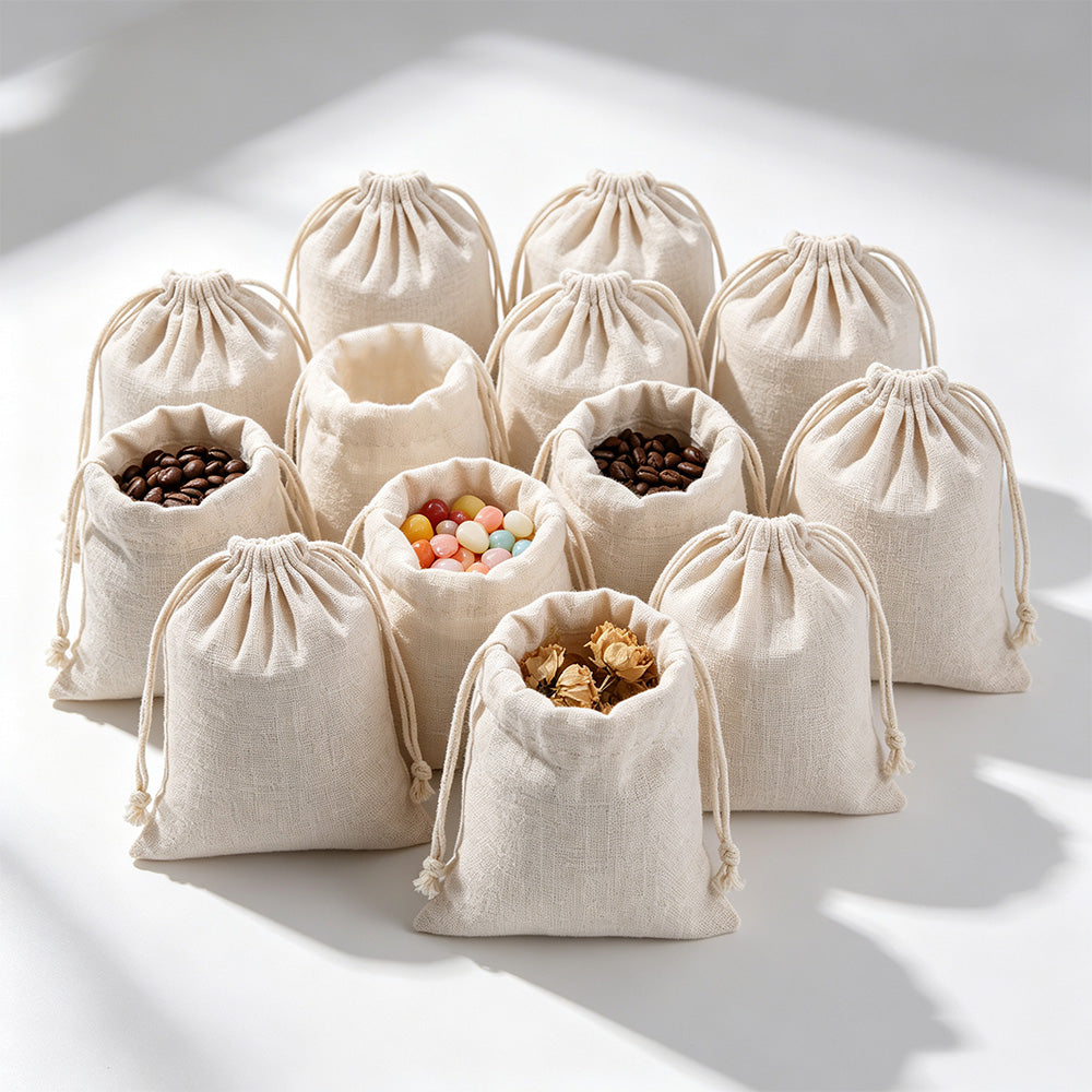 10 Pack Cotton Linen Drawstring Storage and Gift Bags in 2 Sizes