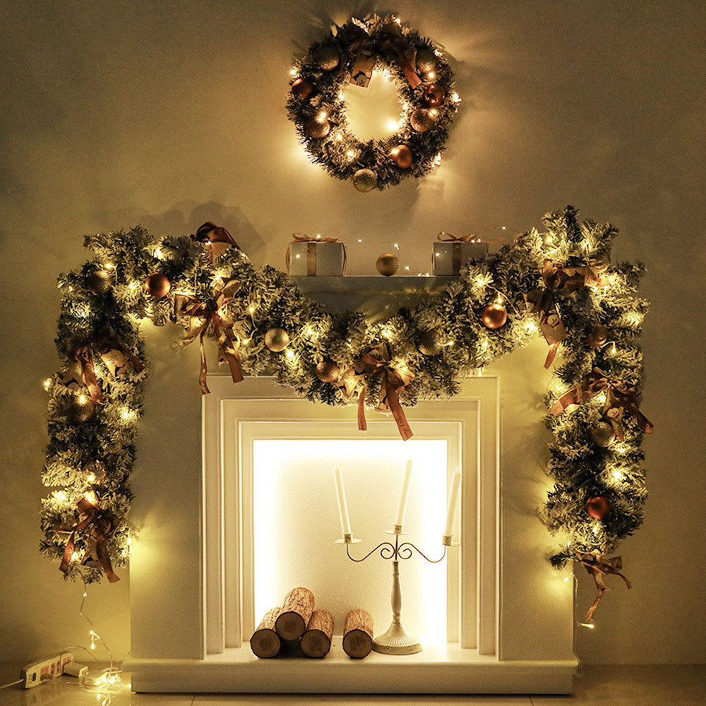 Christmas Wreath Decor Home Party Door Garland Hanging Ornament Garland with Light String