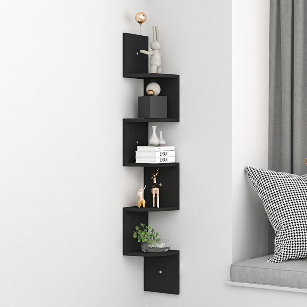 5 Tier Large Zigzag Corner Wall Mounted DVD CD Storage Display Shelf