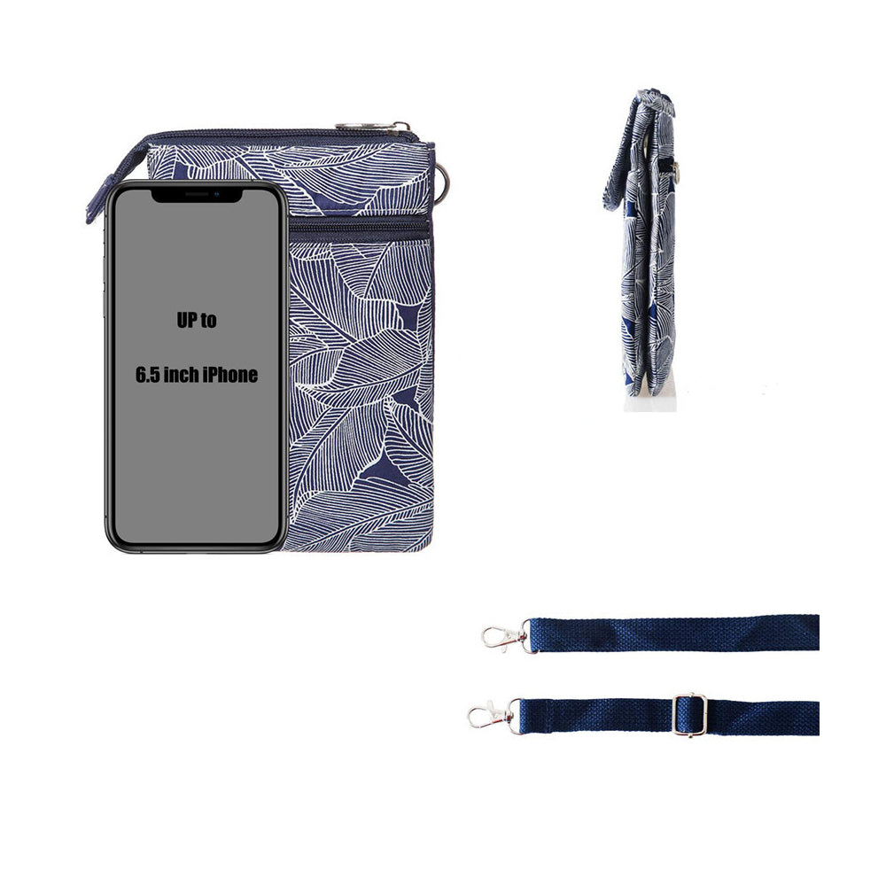 5 Layer Leaf Pattern Canvas Cell Phone Crossbody Bag