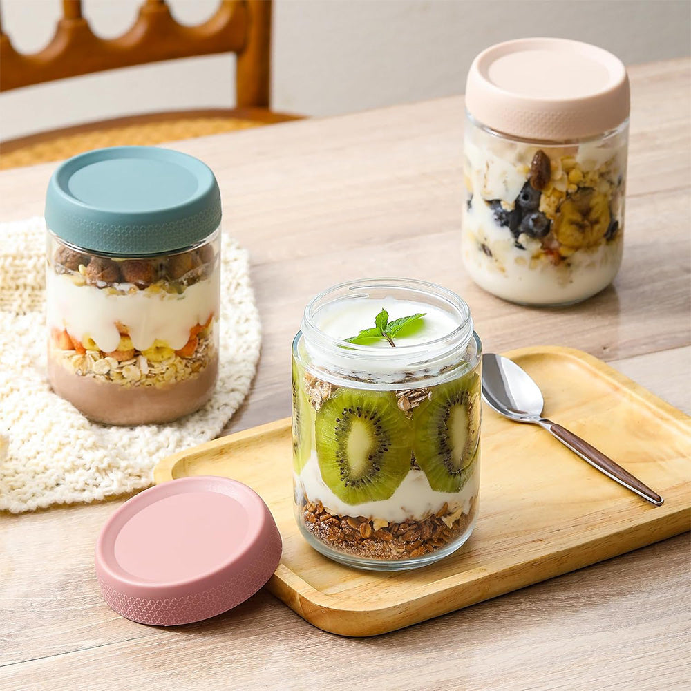 6 Pcs Glass Storage Jars with Airtight Lid Oatmeal Food Storage Container for Kitchen Pantry
