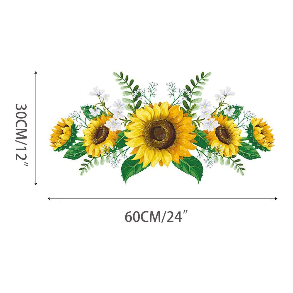 Artificial Sunflower Wall Stickers with Green Leaves Wreath Wall Decals