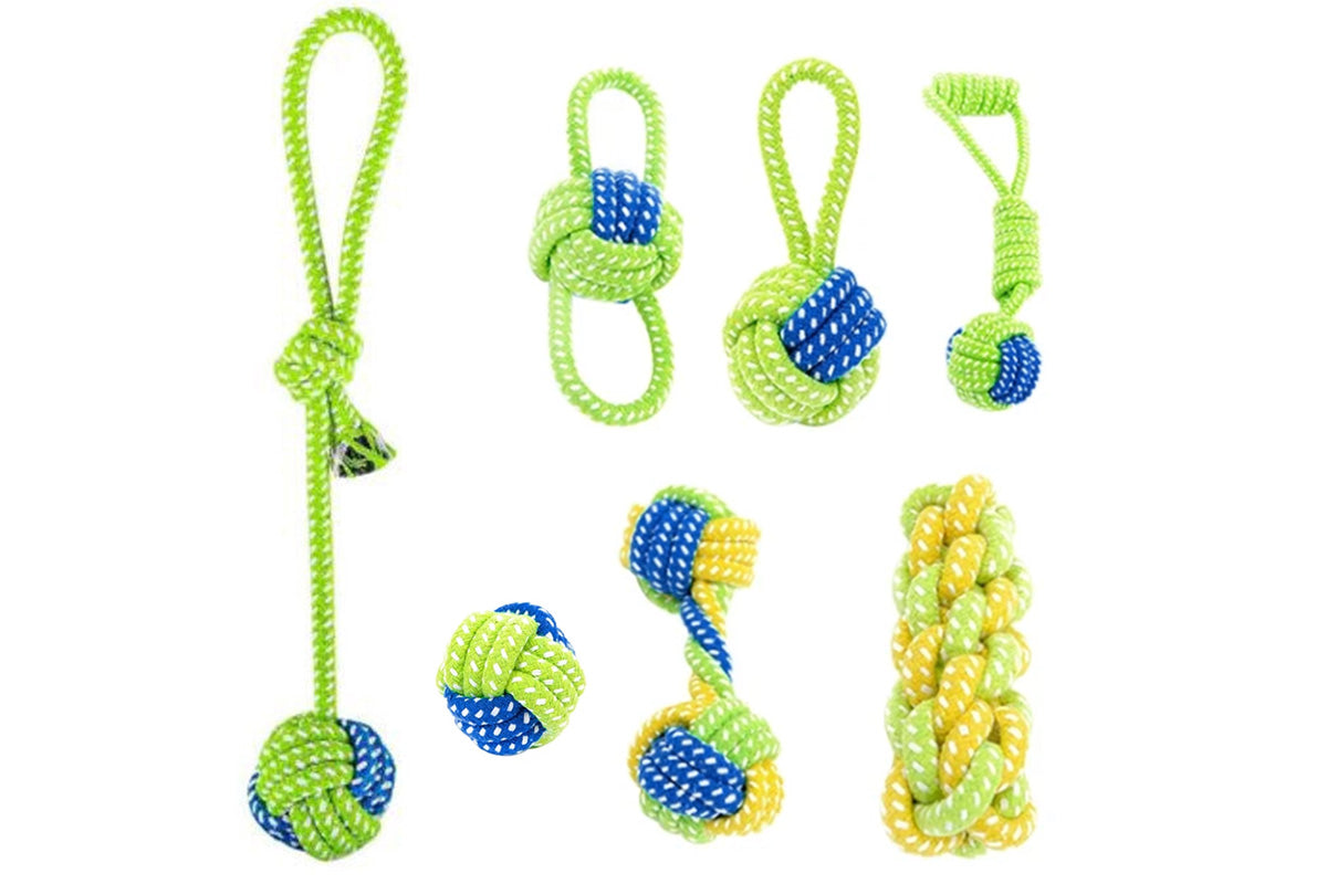 7Pcs Dog Rope Chew Toys Durable Knot Balls for Puppies Training and Teething