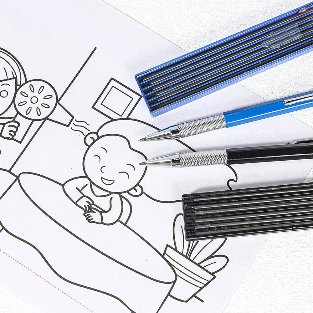 2mm 2B Lead Holder Pen Automatic Mechanical Drafting Drawing Pencil Art Tool with 12 Refills