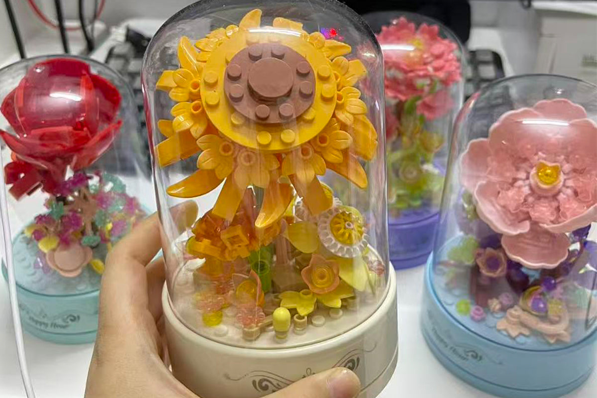 Flowers Music Box Building Blocks with Dust Cover Music Box Building Toys