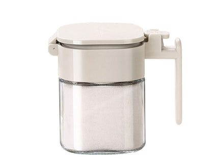 Glass Salt Container with Lid Spoon Condiment Jar Spice Container Seasoning Box