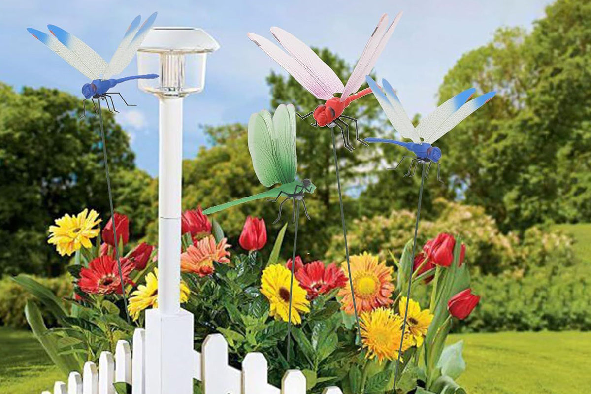 3PCS Outdoor Fake Dragonfly Rod Clip 3D Dragonfly Garden Decoration