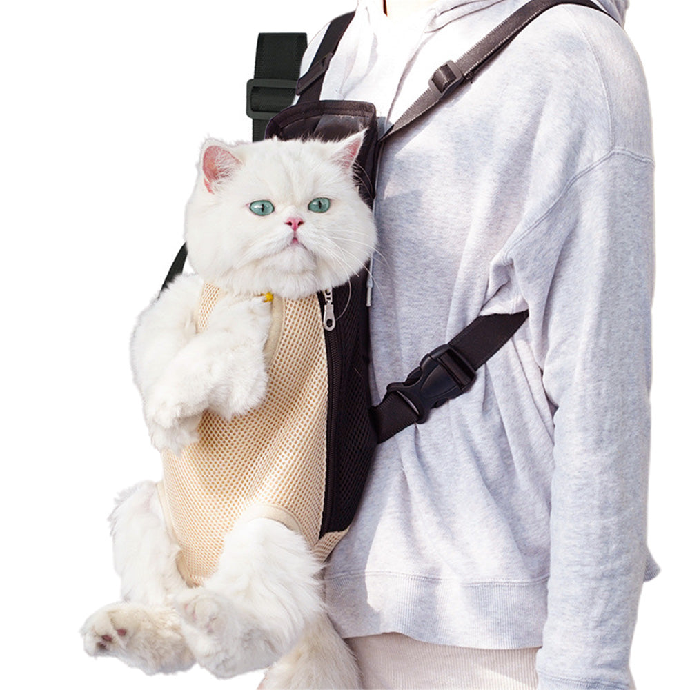 Breathable Mesh Pet Carrier Backpack for Front and Back Carrying Dogs Cats-Apricot