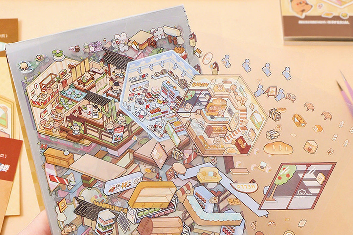 20 Sets DIY House Sticker Kit 3D Miniature Scene Stickers Cute Cartoon Scenes