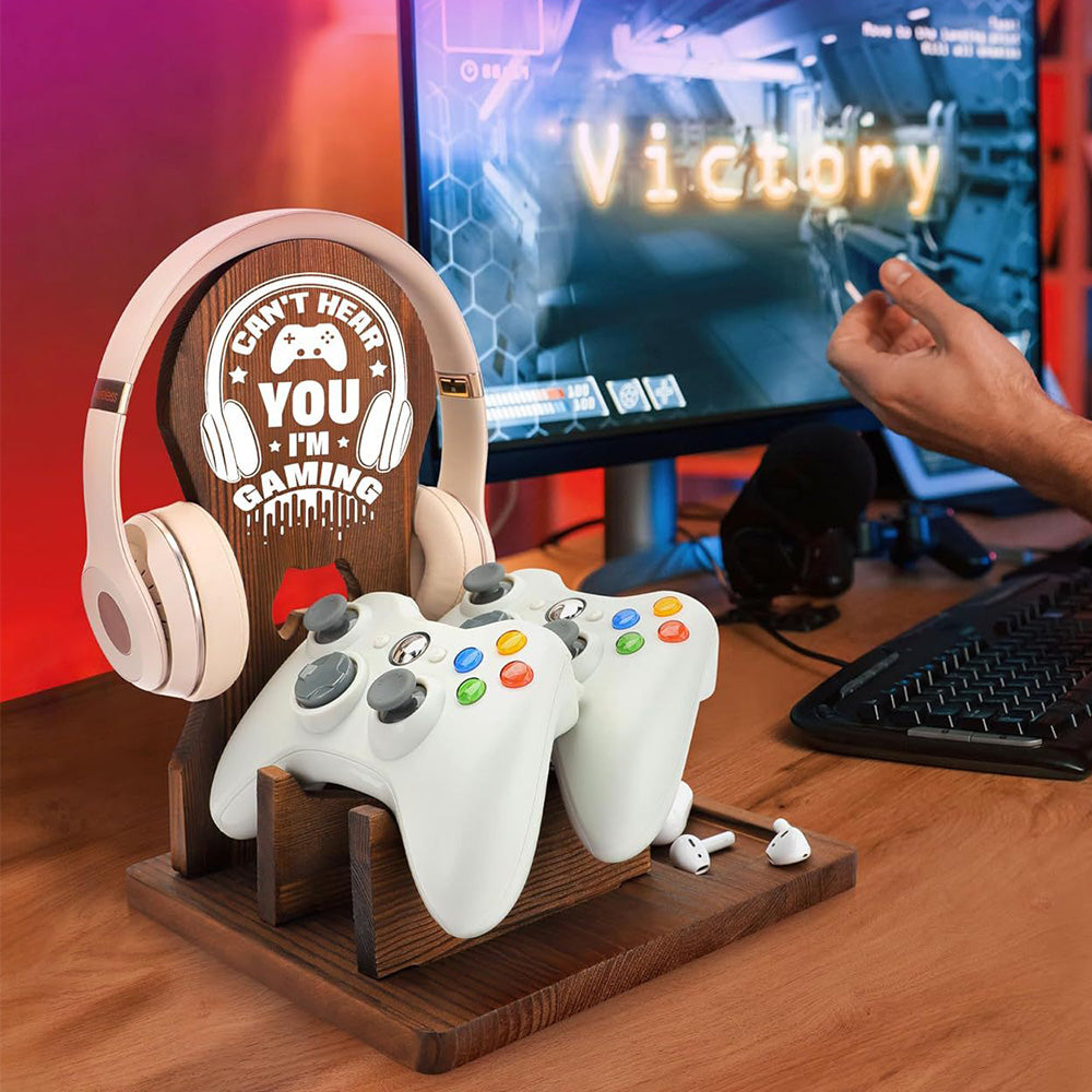 Solid Wood Multi-Function Headphone Stand for Gamer