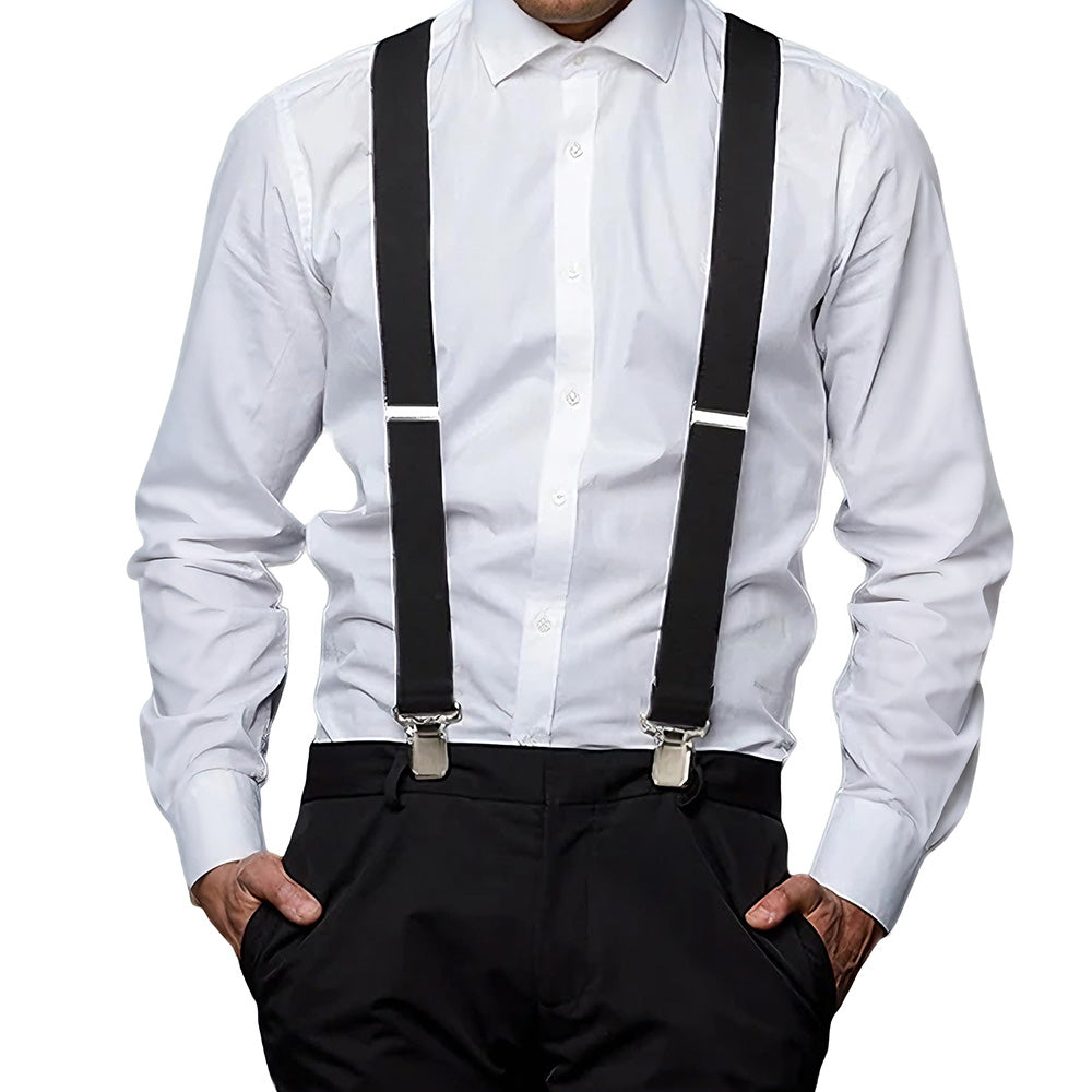 Mens X Back Elastic Suspenders with 4 Metal Clips Adjustable to 120cm