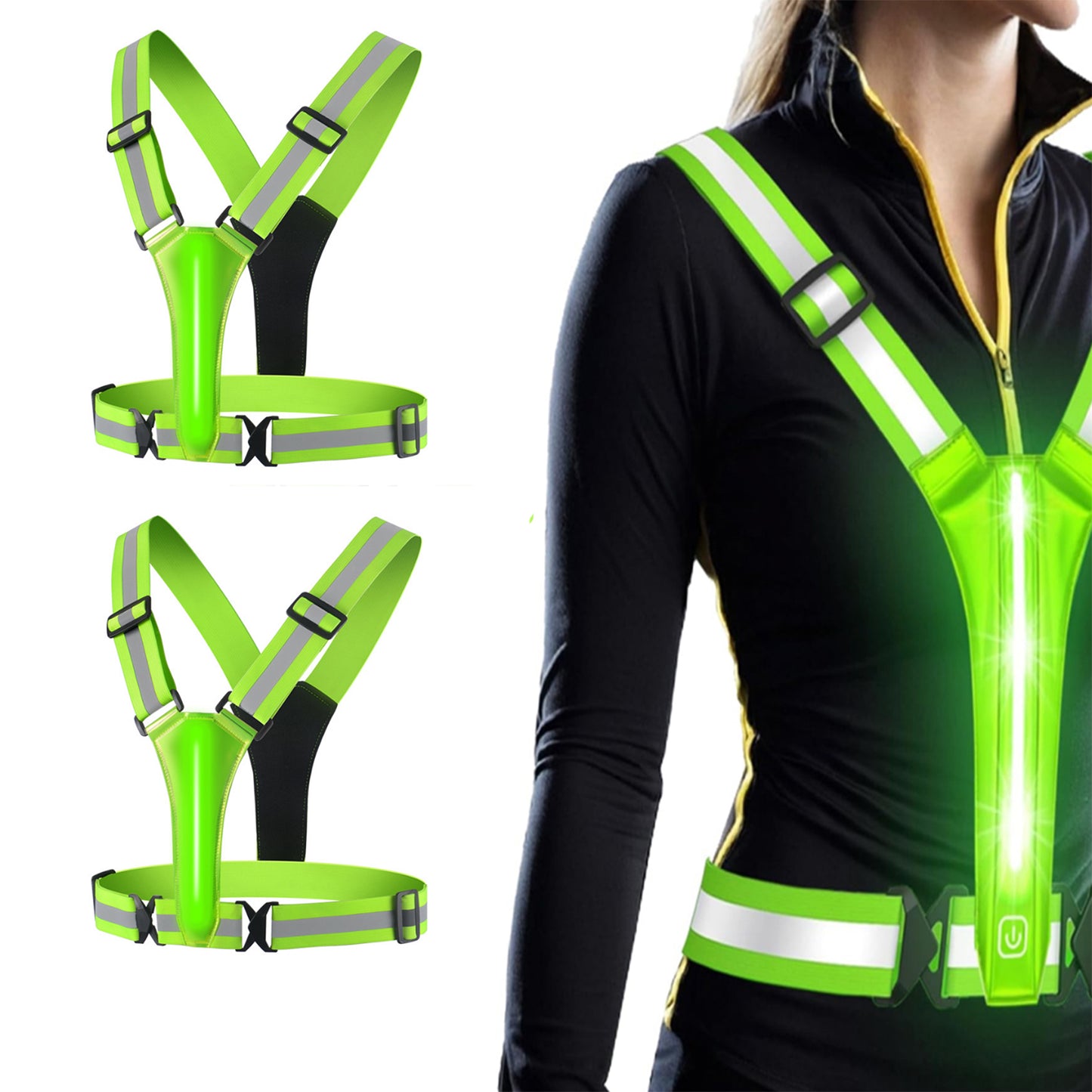 2Pcs Rechargeable LED Reflective Vest for Running Cycling Walking Horse Riding