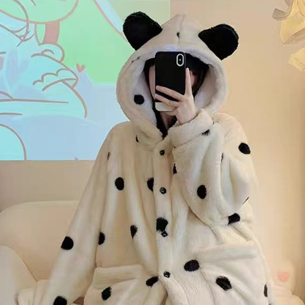 Plush Hooded Onesie Pajamas for Women with Pockets