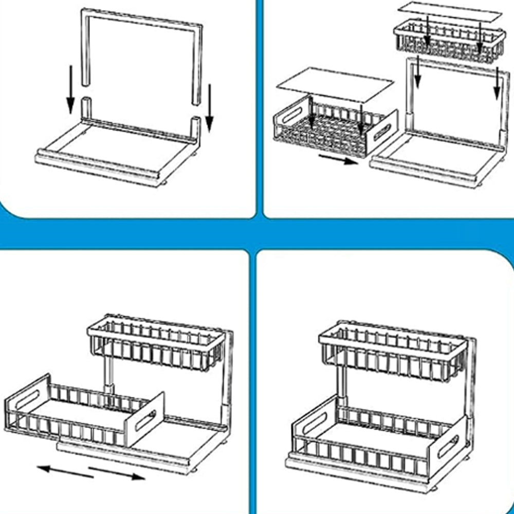 2-Tier Sliding Under Sink Cabinet Organizer Rack