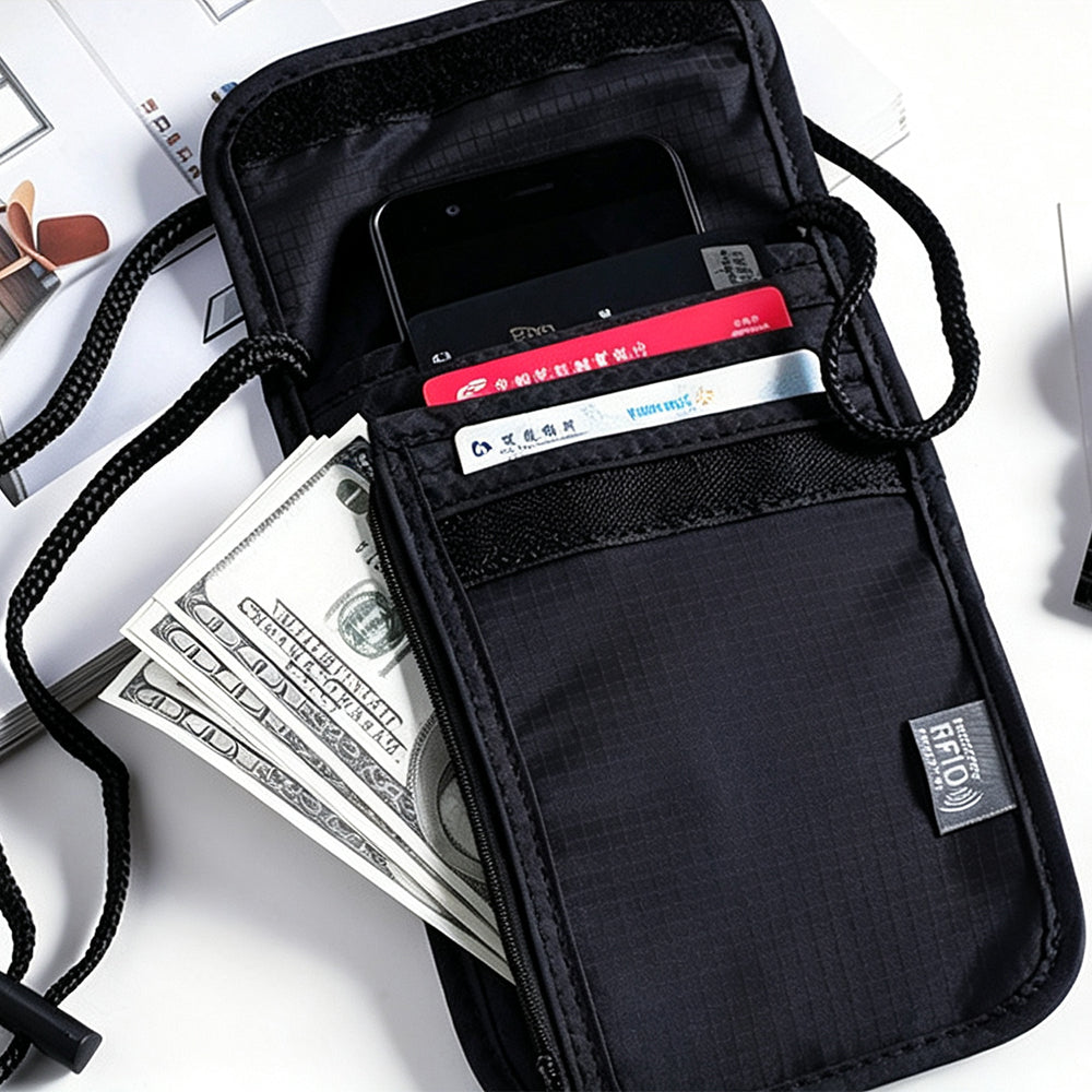 RFID Shielding Neck Passport Card Wallet Travel Storage Pouch