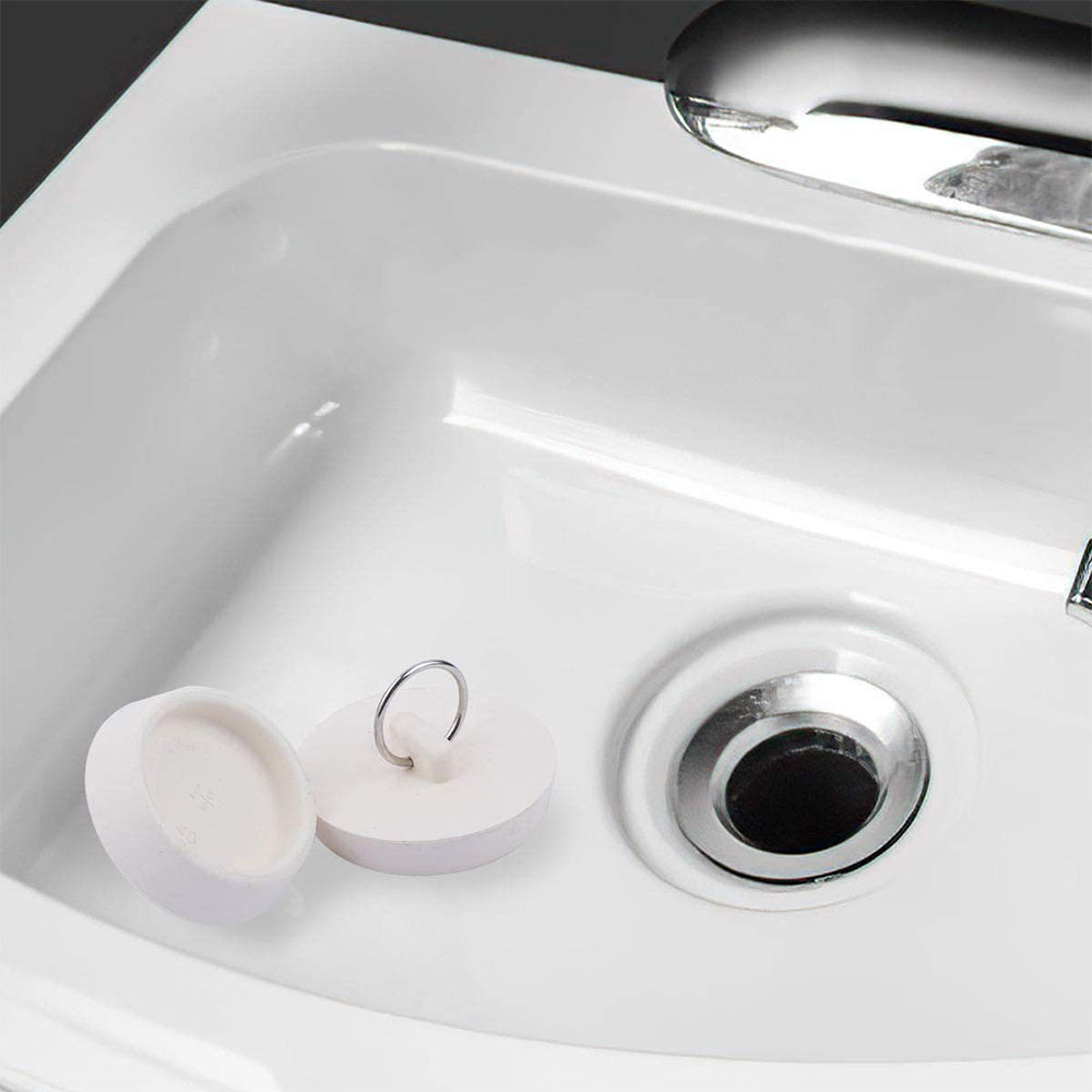 4 Universal Plastic Sink Stoppers with Metal Pull Rings for Basins and Bathtubs