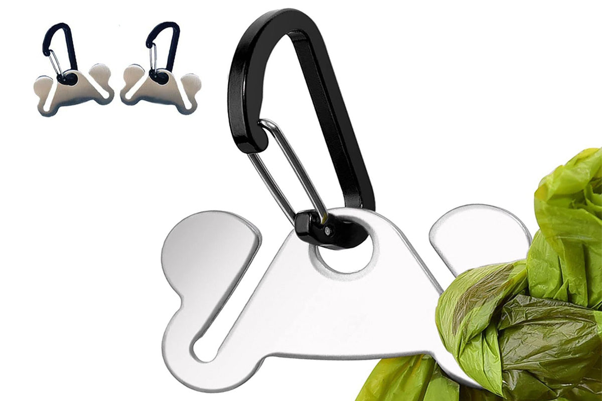 2PCS Metal Dog Poop Bag Holder Clip for Leash Hands Free Waste Disposal